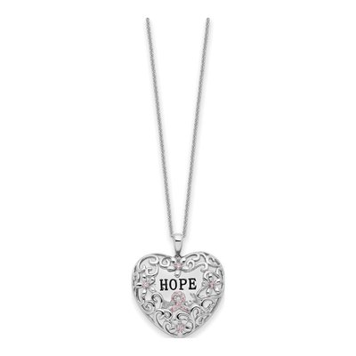 Sterling Silver CZ Breast Cancer Heart Pendant Necklace – view 2