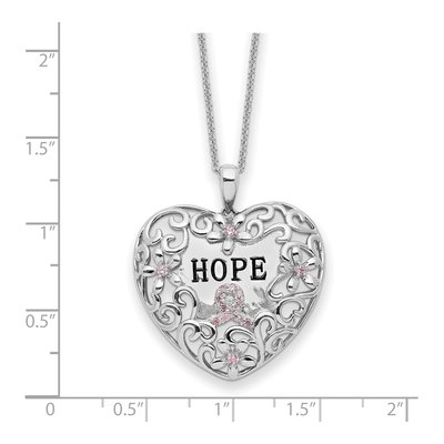 Sterling Silver CZ Breast Cancer Heart Pendant Necklace – view 3