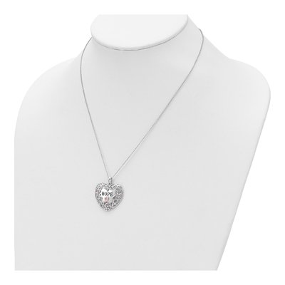 Sterling Silver CZ Breast Cancer Heart Pendant Necklace – view 4