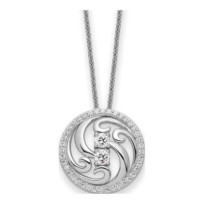 Sterling Silver CZ Through Years Swirl Circle Pendant Necklace