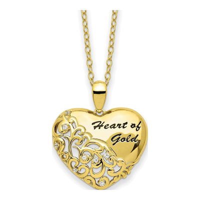 Gold-Plated Sterling Silver CZ Heart Pendant Necklace