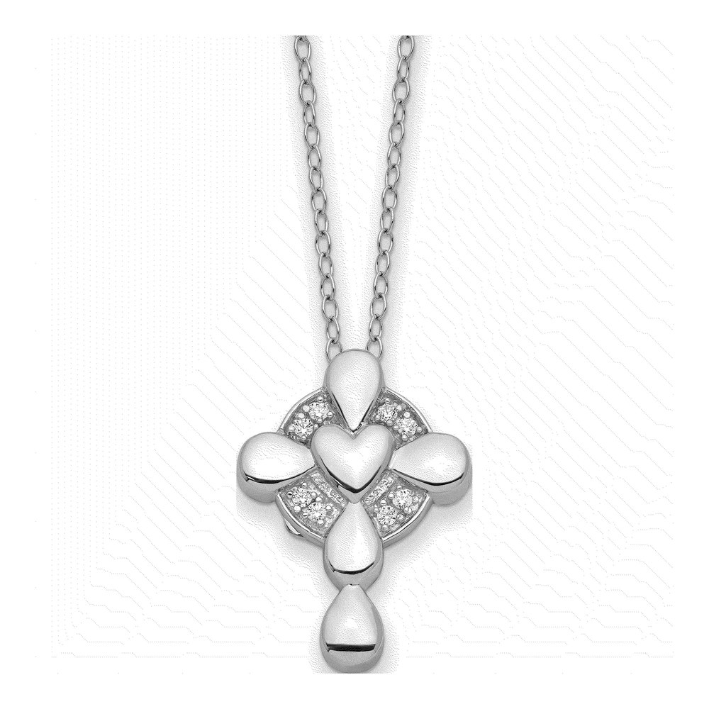 Sterling Silver CZ Memory Cross Locket Pendant Necklace