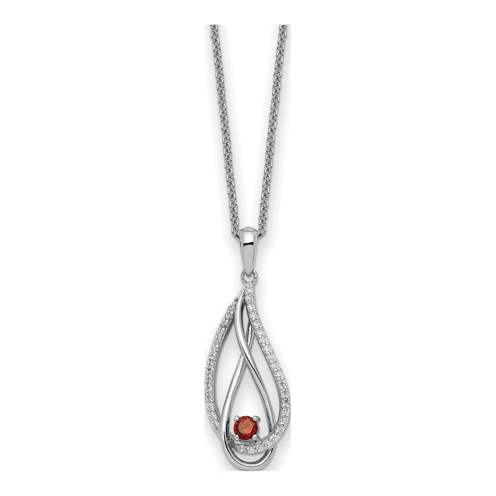 Sterling Silver CZ January Heart Pendant Necklace