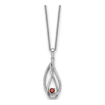 Sterling Silver CZ January Heart Pendant Necklace