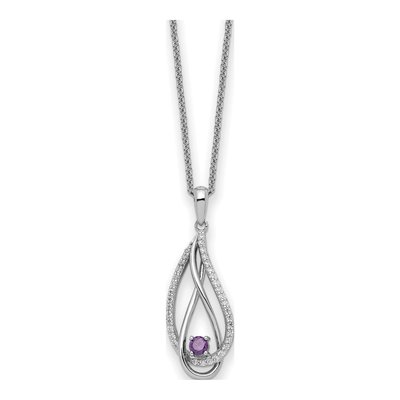 Sterling Silver CZ February Heart Pendant Necklace