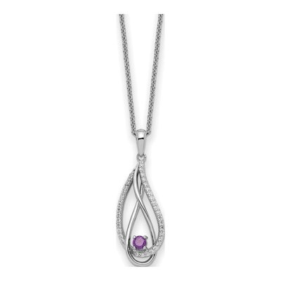 Sterling Silver CZ Jun Always My Heart Birthstone Pendant Necklace