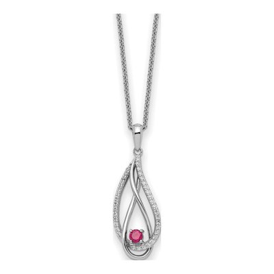 Sterling Silver CZ Jul Always My Heart Birthstone Pendant Necklace