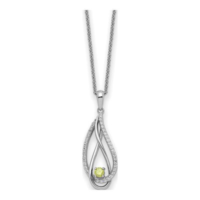 Sterling Silver CZ August Heart Pendant Necklace