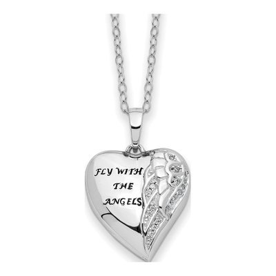 Sterling Silver CZ Angel Wings Ash Holder Pendant Necklace