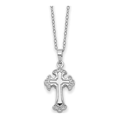 Sterling Silver CZ Cross Ash Holder Pendant Necklace