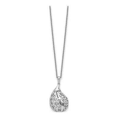 Sterling Silver CZ Antiqued Forever Loved Missed Pendant Necklace – view 2