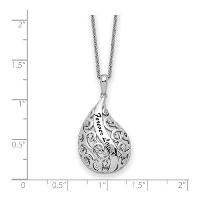 Sterling Silver CZ Antiqued Forever Loved Missed Pendant Necklace – view 3