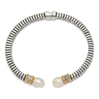 Sterling Silver & 14K Gold 1/15 ct tw Freshwater Cultured Pearl & Diamond Cuff Bracelet – view 2