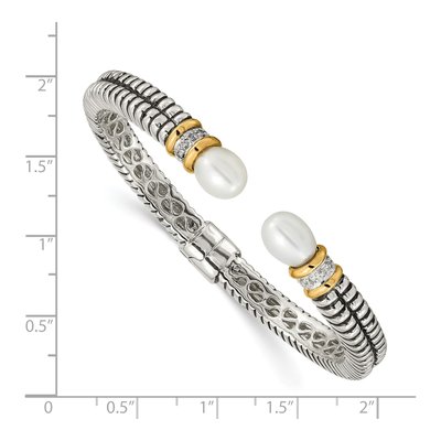 Sterling Silver & 14K Gold 1/15 ct tw Freshwater Cultured Pearl & Diamond Cuff Bracelet – view 3