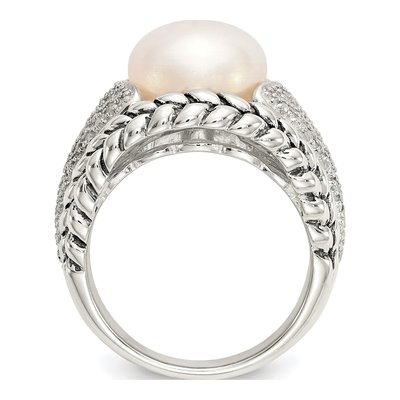 Sterling Silver 1/10 ct tw Freshwater Cultured Pearl & Diamond Antiqued Ring – view 2