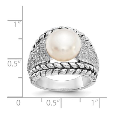 Sterling Silver 1/10 ct tw Freshwater Cultured Pearl & Diamond Antiqued Ring – view 4
