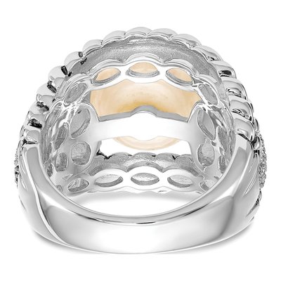 Sterling Silver 1/10 ct tw Freshwater Cultured Pearl & Diamond Antiqued Ring – view 6