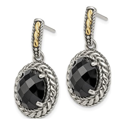 Sterling Silver & 14K Gold Onyx Dangle Earrings – view 3