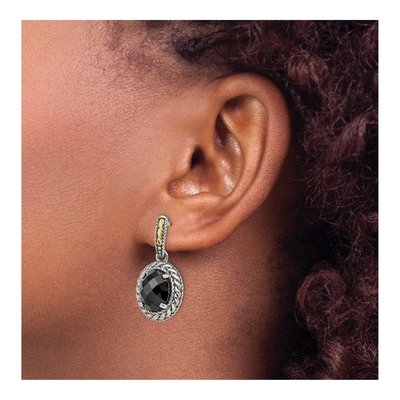 Sterling Silver & 14K Gold Onyx Dangle Earrings – view 4