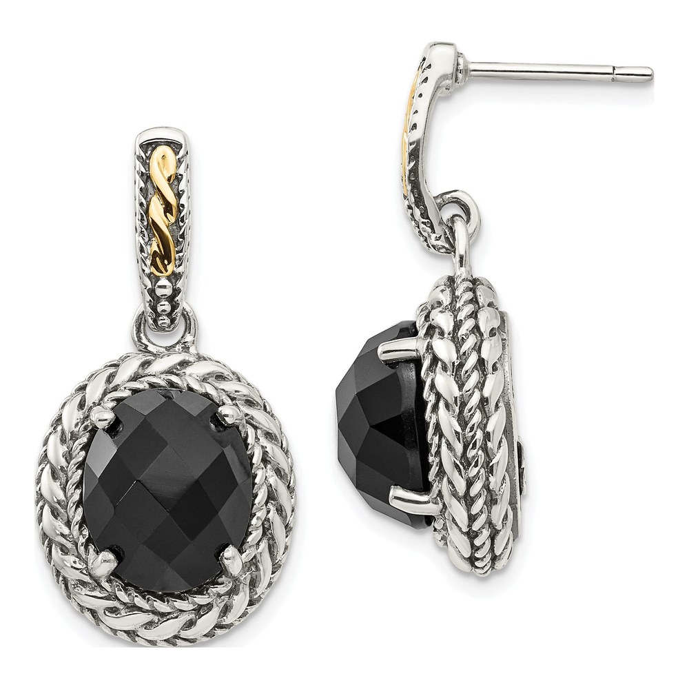 Sterling Silver & 14K Gold Onyx Dangle Earrings