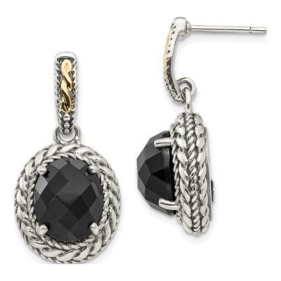 Sterling Silver & 14K Gold Onyx Dangle Earrings