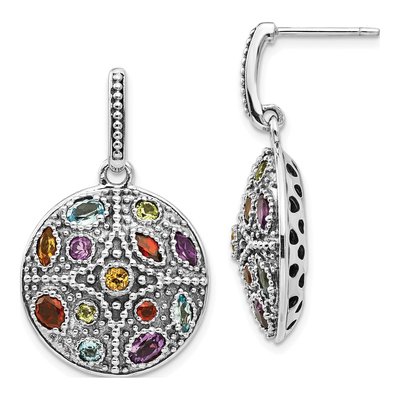 Sterling Silver Citrine & Amethyst Multi-Gemstone Dangle Earrings
