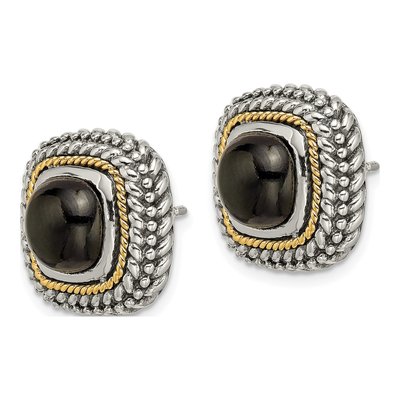 Sterling Silver & 14K Gold Onyx Button Stud Earrings – view 3