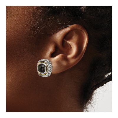 Sterling Silver & 14K Gold Onyx Button Stud Earrings – view 4
