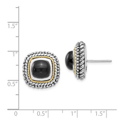 Sterling Silver & 14K Gold Onyx Button Stud Earrings – view 5