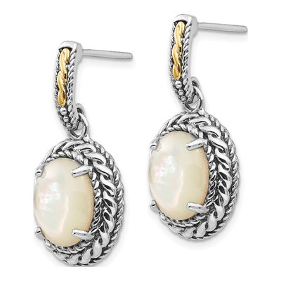 Sterling Silver & 14K Gold Mother of Pearl Dangle Earrings – view 3