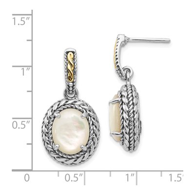 Sterling Silver & 14K Gold Mother of Pearl Dangle Earrings – view 5