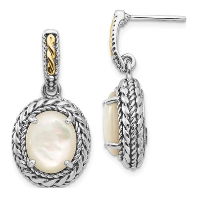 Sterling Silver & 14K Gold Mother of Pearl Dangle Earrings