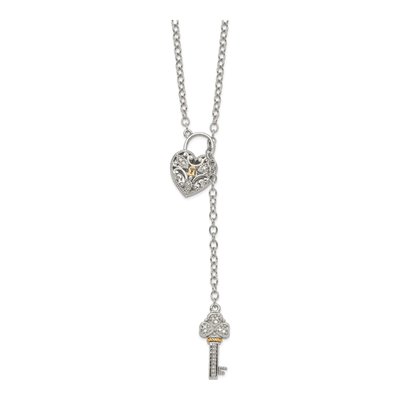 Sterling Silver & 14K Gold 1/15 ct tw Diamond Heart Lock Key Necklace
