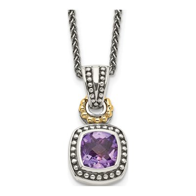 Sterling Silver & 14K Gold Amethyst Pendant Necklace