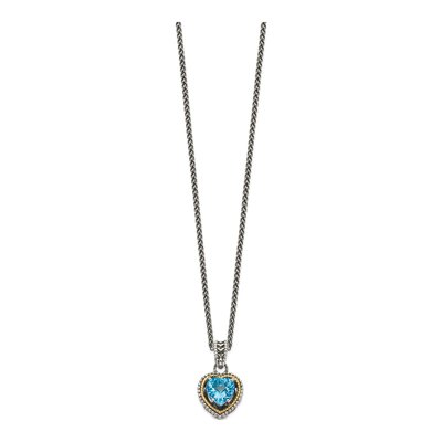 Sterling Silver & 14K Gold Swiss Blue Topaz Heart Necklace – view 3