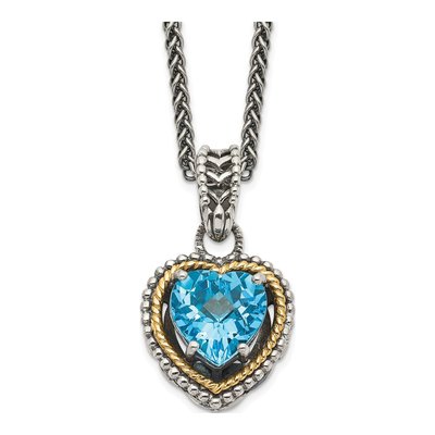 Sterling Silver & 14K Gold Swiss Blue Topaz Heart Necklace