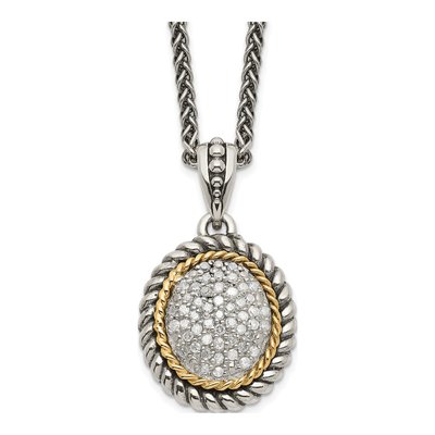 Sterling Silver & 14K Gold 1/4 ct tw Diamond Pendant Necklace