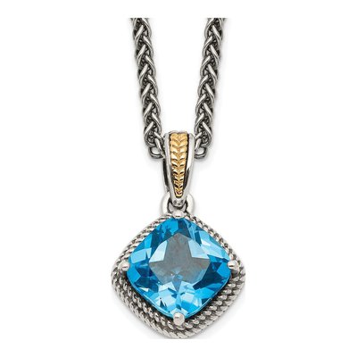 Sterling Silver & 14K Gold Swiss Blue Topaz Pendant Necklace