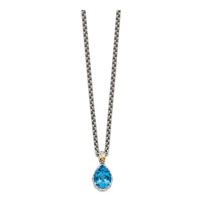 Sterling Silver & 14K Gold Swiss Blue Topaz Pendant Necklace – view 3