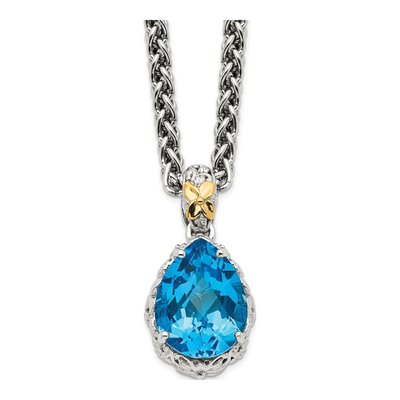 Sterling Silver & 14K Gold Swiss Blue Topaz Pendant Necklace