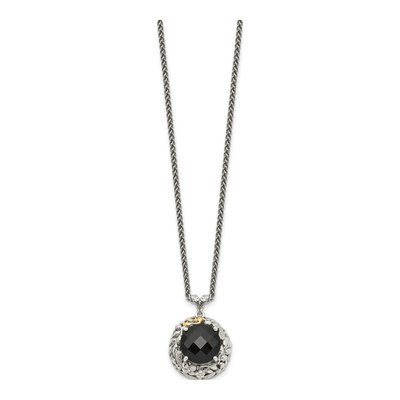 Sterling Silver & 14K Gold Onyx Pendant Necklace – view 3