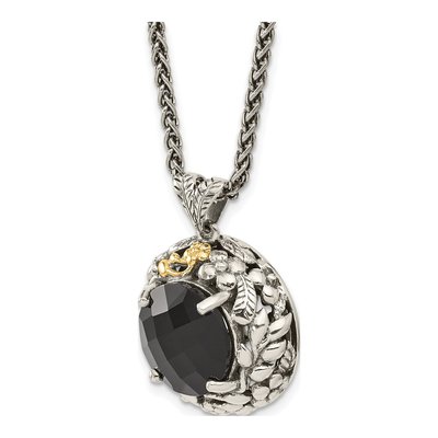Sterling Silver & 14K Gold Onyx Pendant Necklace – view 6