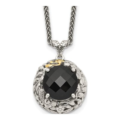 Sterling Silver & 14K Gold Onyx Pendant Necklace