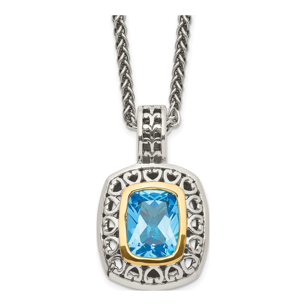 Sterling Silver & 14K Gold Swiss Blue Topaz Pendant Necklace