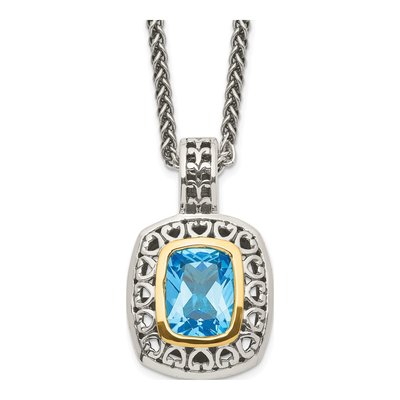 Sterling Silver & 14K Gold Swiss Blue Topaz Pendant Necklace
