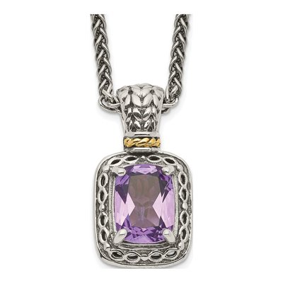 Sterling Silver & 14K Gold Amethyst Pendant Necklace