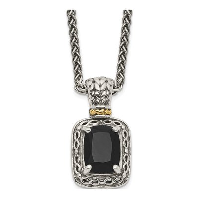 Sterling Silver & 14K Gold Onyx Pendant Necklace
