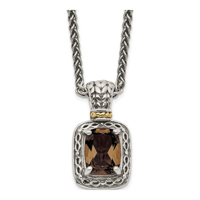 Sterling Silver & 14K Gold Smoky Quartz Pendant Necklace