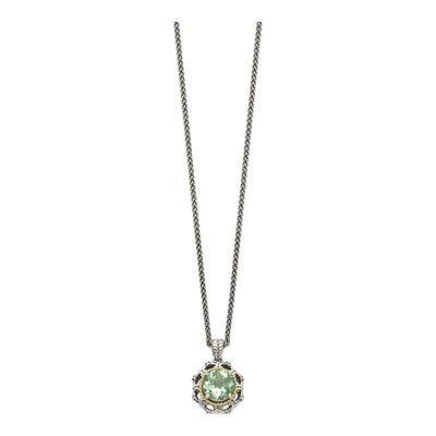 Sterling Silver & 14K Gold Prasiolite & Diamond Pendant Necklace – view 3