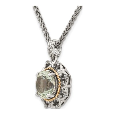 Sterling Silver & 14K Gold Prasiolite & Diamond Pendant Necklace – view 6